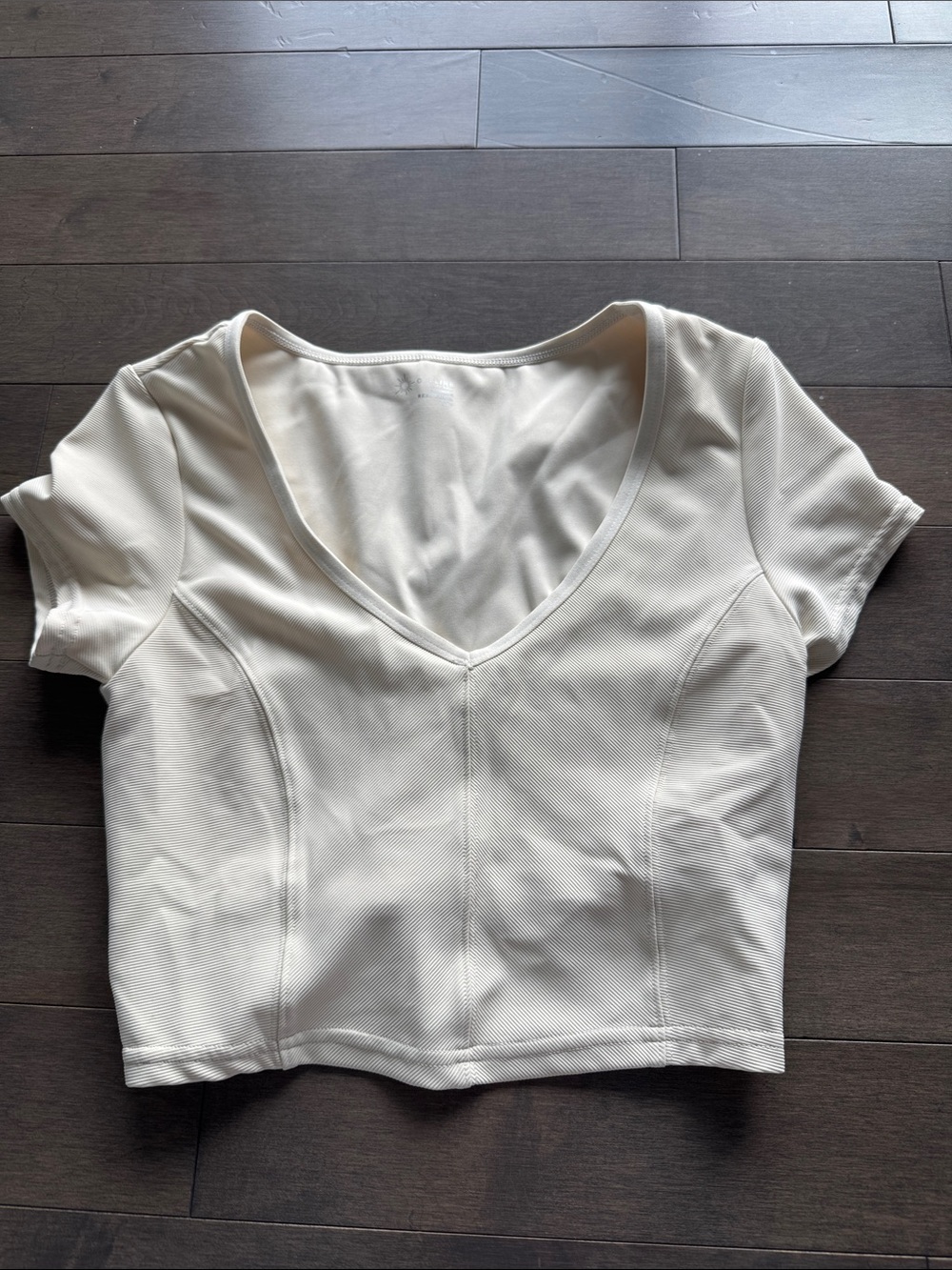 aerie Cream Cropped V-Neck Short Sleeve Top